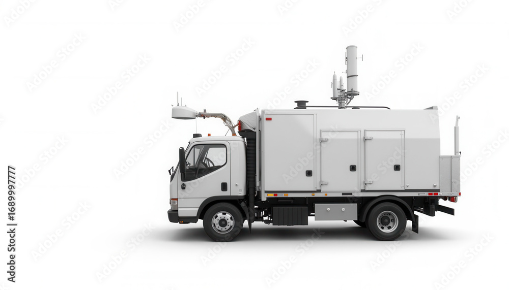 Obraz premium Utility service truck with communication equipment on white background 