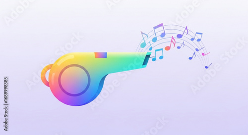 Illustration of a whistle with musical notes, , representing music, sound, and expression of creativity and joy