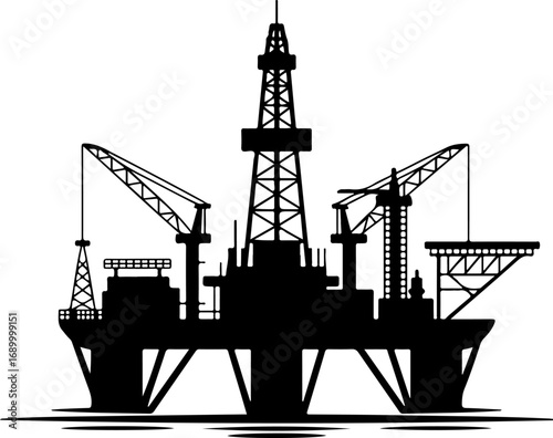 oil drilling platform silhouette vector illustration