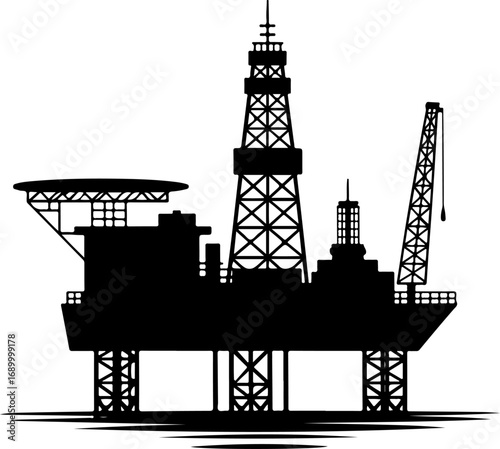 oil drilling platform silhouette vector illustration