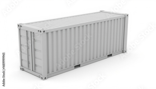 Gray shipping container in minimalist design on white background  