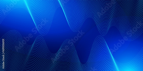 Big data surfing the metaverse. Particles with blue led light on abstract background. Artificial intelligence concept. Vector