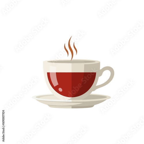 Steaming Cup of Red Tea on Saucer