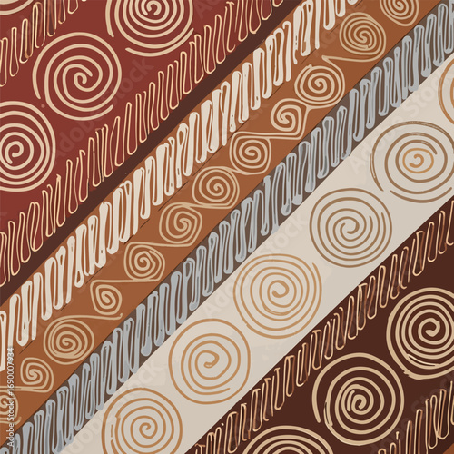 Abstract diagonal stripes pattern featuring spirals and parallel lines design, seamless pattern, royalty stock.