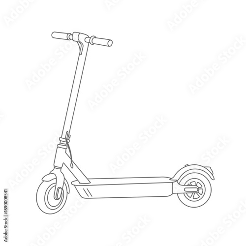 Line drawing of a modern electric scooter, showcasing its sleek design and features.