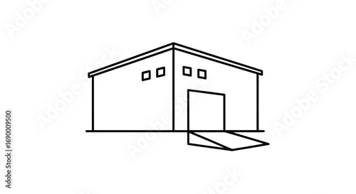 Simple Line Art Warehouse Building with Loading Dock.