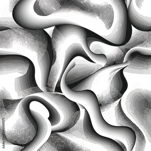 Abstract gradient waves with halftone pattern in grayscale for modern design, seamless pattern, Stock royalty.