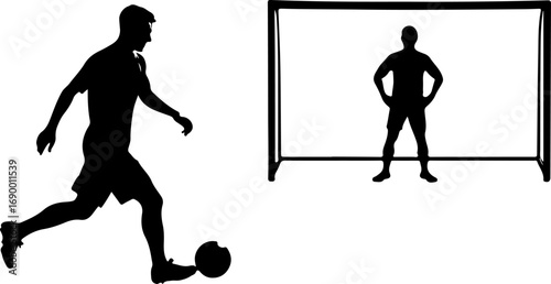 Two football goalkeeper and goalpost silhouettes