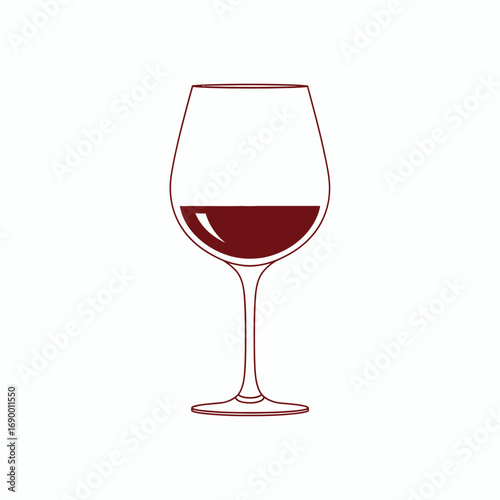 Red Wine Glass Outline Illustration, Burgundy Color