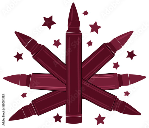 Abstract illustration of ammunition arrangement with stars, artistic design