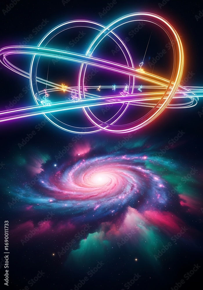 Obraz premium Cosmic rings above nebula with vibrant colors evoke celestial wonder