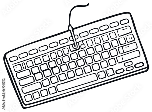 Hand-drawn Keyboard Illustration with Wire Connector for Device and Computer Input