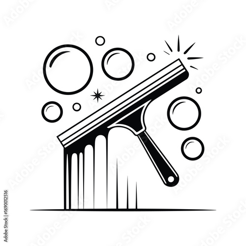 Cleaning Squeegee Vector Illustration with Bubbles for Window Washing and Hygiene