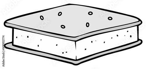 Hand drawn simple ice cream sandwich illustration with grey outline and shading