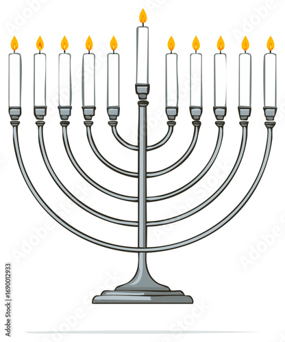 Hanukkah Menorah with Nine Lit Candles Glowing Symbolizing the Festival of Lights Holiday Celebration