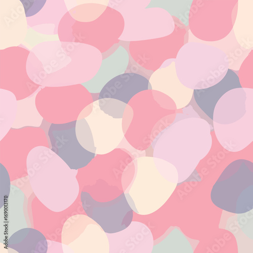 Abstract pastel shapes pattern with overlapping soft colors in random arrangement, patern seamless, royalty stock.