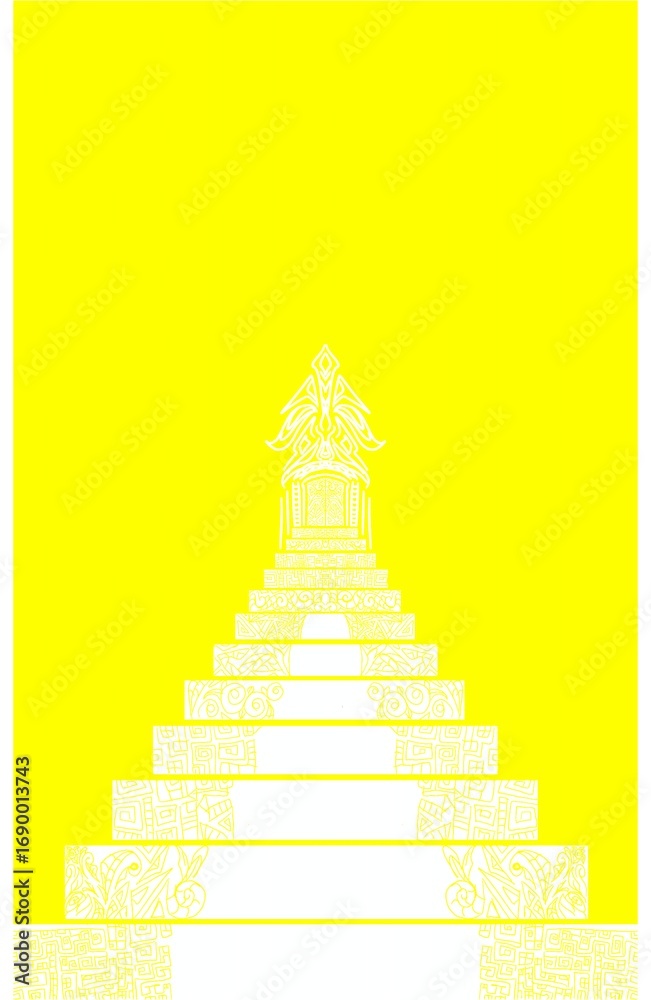 Fototapeta premium Abstract Temple Stairs with Ornamental Patterns on Yellow Background.