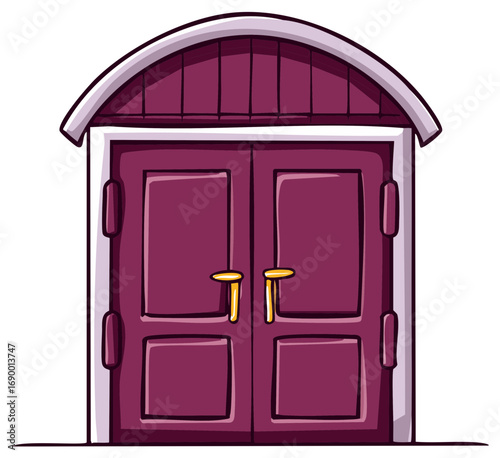 Whimsical Cartoon Barn Doors with Curved Top Illustration