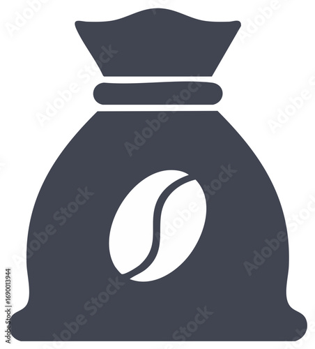 Stylized dark coffee bag with coffee bean in the center, vector illustration