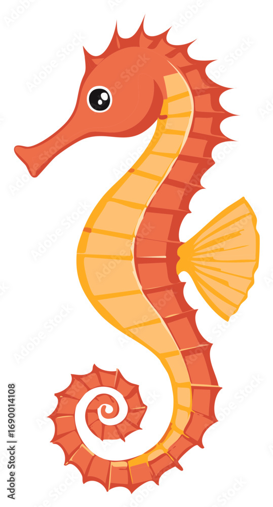 Obraz premium Cute Orange Cartoon Seahorse Illustration with a Curled Spiral Tail