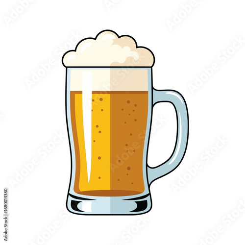 Cartoon Beer Mug with Frothy Head and Handle