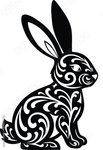 Ornate Rabbit Silhouette: An intricate silhouette of a rabbit, exquisitely embellished with elaborate floral patterns, creates a captivating blend of nature and artistic design.