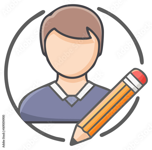 User profile avatar with a large writing instrument pencil icon for content editing and creative process