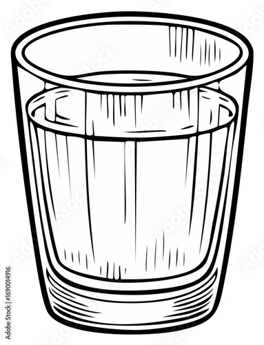 Hand drawn sketch of a clear drinking glass filled with liquid