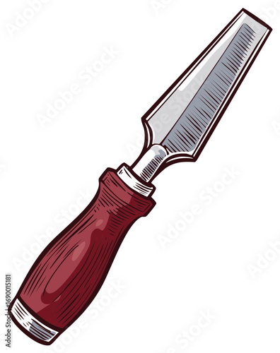 Wooden handled chisel tool for carving and woodworking tasks