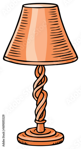 Illustration of Table Lamp with Twisted Stand and Orange Lampshade