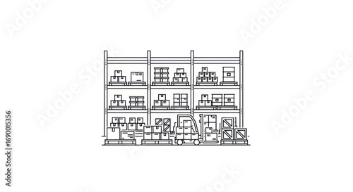Warehouse Inventory - Organized Shelves with Stacked Boxes and Goods.