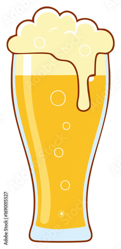 Pint Glass of Beer Beverage with Frothy Head Cartoon Illustration