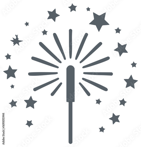 Celebration sparkler icon with stars shining and celebration holiday fun festive moment