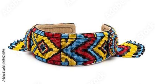 Colorful Beaded African Collar Isolated on White Background