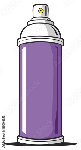 Stylized Purple Spray Can Standing Upright with a White Cap on the Top with a Yellow Center Piece