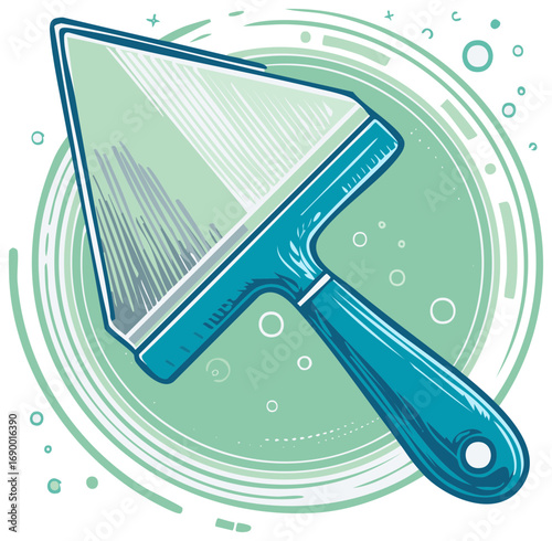 Illustration of a Window Squeegee Cleaning with Circular Motion Graphic