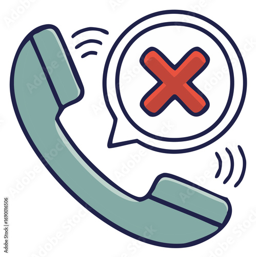 Missed call graphic featuring red X symbol in chat bubble notification for no answer phone message