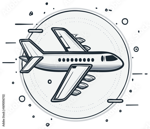 Modern Airplane Sketch in Flight Design Illustration, Aviation Transport