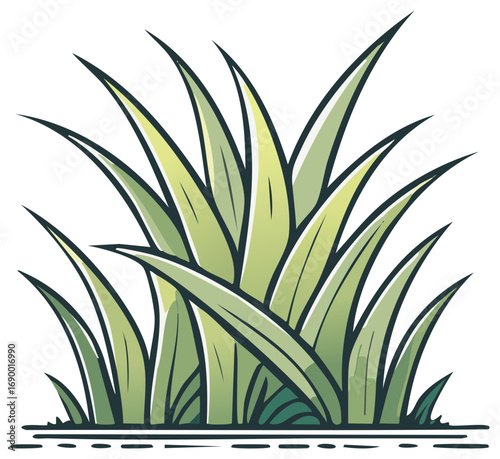 Stylized green grass blades with gradient shading and dark outline