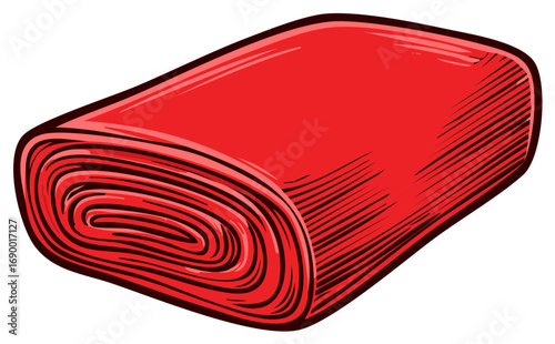 Vibrant Red Rolled Fabric Textile Material Vector Illustration Art Piece