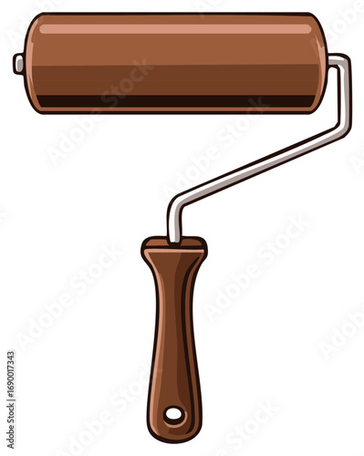 Brown paint roller with a metal handle and a wooden grip for home renovation and painting projects