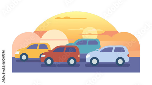 Cars driving on road illustration in vector format for transportation and travel industry design needs