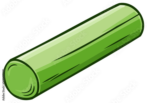 Illustration of Green Celery Stick with Smooth Surface and Circular Cross Section