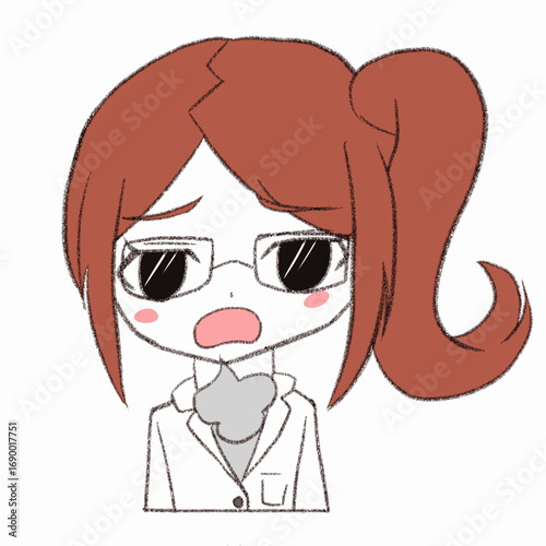 白衣を着た女性が溜息をついている