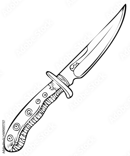 Vector illustration of a stylized combat knife with intricate handle detail and sharp blade