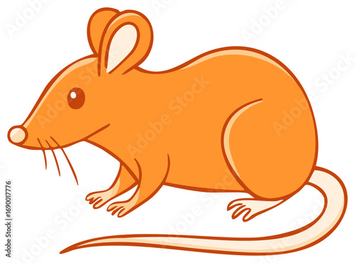 Cartoon Illustration of Orange Mouse with Big Ears and Pointed Nose in Profile View