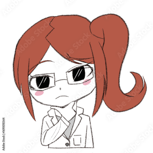 白衣を着た女性が疑問に思っている