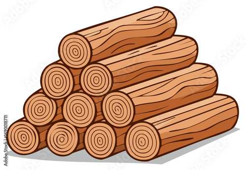 Stylized Lumber Illustration Pile of Wood Logs Ready for Winter Firewood Stack Isolated