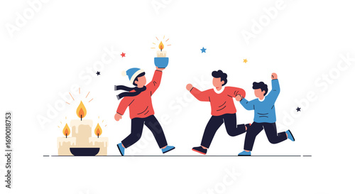 Happy boys celebrating hanukkah and lighting the menorah with joyful spirit