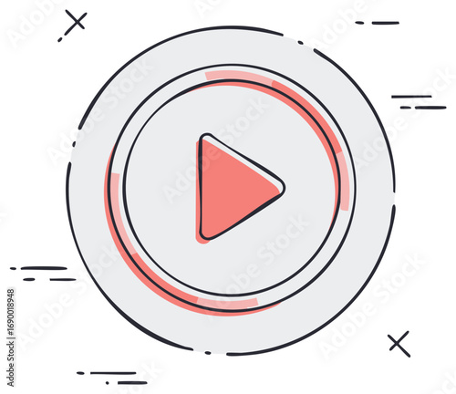 Play button icon with red triangle inside a circle shape design